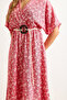 Women's Dusty Rose Belted Double Breasted Collar Bat Slit Midi Dress Elb-19002458 - 6