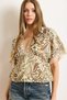 Women's Stone Green Guipure Detailed Linen Look Blouse Blz-19003028 - 5