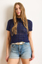 Women's Navy Blue Zigzag Openwork Mercerized Viscose Knitwear Blouse Blz-19003010 - 3