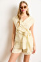 Women's Yellow Striped Side Tie Detailed Striped Rayon Fabric Blouse Blz-19003035 - 4