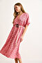 Women's Dusty Rose Belted Double Breasted Collar Bat Slit Midi Dress Elb-19002458 - 5