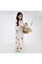 Fairy Magic Print Kids Jalabiya - White Maxi with V-Neck and Stone Embellishments