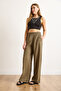 Women's Khaki Modal Elastic Waist Pocketed Draped Trousers Pnt-19000353 - 3