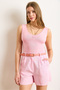 Women's Pink V-Neck Lace Garnish Bow Stretchy Blouse Blz-19003037 - 4