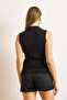 Women's Black Polo Neck Buttoned Stretchy Cotton Blouse Blz-19003039 - 2