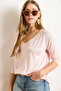 Women's Candy Pink Silver Stitching Detail V Neck Viscose Blouse Blz-19002747 - 5