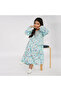 Kids Jalabiya – Blue Printed Maxi with Full Sleeves and Embellished V Neckline - 2