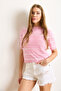 Women's Pink White Striped Viscose Draped Knitwear Blouse Blz-19002985 - 2
