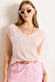 Women's Candy Pink Silver Stitching Detail V-Neck Knitted Viscose Blouse Blz-19002659