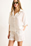 Women's White Modal Top Shirt Bottom Belt Shorts Suit Tkm-19000403 - 2