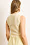 Women's Yellow Crew Neck Pleated Crop Blouse Blz-19003036 - 2