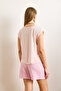Women's Candy Pink Silver Stitching Detail V-Neck Knitted Viscose Blouse Blz-19002659 - 2