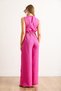 Women's Fuchsia Buttoned Pocket Belted Wide Leg Jumpsuit Tlm-19000157 - 6