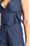 Women's Navy Blue Wrap Collar Lined Denim Vest Ylk-19000073 - 5