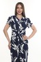Gathered Detailed V-Neck Slit Dress 422 Navy Blue - 4