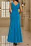 Blue Women's Long Dress in Crepe Fabric with Straps, Ruffles, and Slit Detail - 2