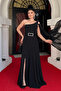 Chiffon Fabric One Sleeve Chiffon Evening Dress - Black