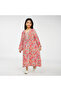 Dot Leaf Print Kids Jalabiya – White and Orange Maxi with V-Neck and Stone Embellishments. - 2