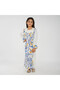 Printed Kids Jalabiya - White Maxi and Blue Print and Square Neckline - 2