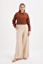 Beige-Waist Elastic Wide Leg Trousers - 2