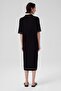 Navy Blue Shirt Collar Ribbed Dress - 6