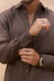 Agnola Oversize Men's Brown Linen Shirt - 8