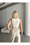 Women's Ecru Round Neck Zero Sleeve Viscose Elasthane Camisole Crop - 2