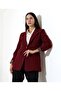 Women's Burgundy Foldable Sleeve, Lining Leopard Print Atlas Woven Fabric Double Breasted Blazer Jacket - 2