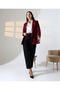 Women's Burgundy Foldable Sleeve, Lining Leopard Print Atlas Woven Fabric Double Breasted Blazer Jacket - 4
