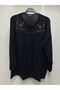 Women's Cotton Ethnic Embroidered Embroidered Tie-Tie Tie-Sleeve Embedded Mother Combed Bluz T-Shirt