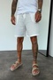 Men's White Elastic Waist Muslin Fabric Bermuda Shorts Ke-7002 - 2