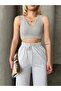 Women's Gray Melange Round Neck Zero Sleeve Viscose Elasthane Camisole Crop - 3