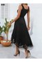 Imported Crepe Strap Women's Dress – Geometric Neckline and Laser Cut Flower Detail - 4