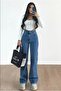 Women's Medium Blue Palazzo Loose-Leg Super High-Waist Jeans