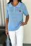 Women's Standard Size Baby Blue Knitwear Blouse Gold Button Detailed Standard Size