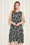 Women's Green White Leaf Patterned Circle Neck Skirt Ruffle Burmick Dress - 7