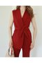 Women's Blazer Suit with Vest and Belted Burgundy Double Set - 7