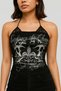 Lace Li Embrace the Chaos Gothic Y2K Halter Neck Tie-Detail Cropped - 2