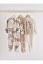 100% Cotton Cream Brown Animal Patterned 3-Piece Jumpsuit Set - 2