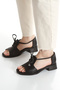 Women's Genuine Leather Sandals with Lacing Detail 6326 Black - 3