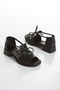 Women's Genuine Leather Sandals with Lacing Detail 6326 Black - 4