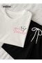 Women's Power Printed Cotton White T-Shirt-Black Shorts Set - 2