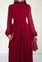 Burgundy Mock Neck Dress with Waist Detail - 3