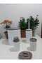 5-Piece White Bathroom Set Acrylic Patterned White Round Bathroom Set Striped Bathroom Set Trash Can - 5
