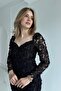 Three-Dimensional Rose Appliqué Sweetheart Neck Black Dress