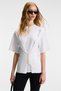 Naria Women's Crew Neck Short Sleeve Agraj Detail at Waist Relaxed Fit Ecru Blouse - 3