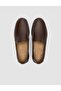 100% Genuine Leather Dark Brown Loafer Shoes with Stitching Detail - 4