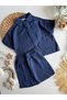 Boy's Linen Pocket Detailed Navy Blue Summer Suit - 4