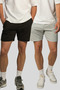 Men's Black-Gray 2-Piece Solid Color Regular Combed Cotton Shorts
