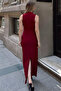 Slim Fit Zero Sleeve Waist Draped Lycra Long Full Length Slit Dress with Stand Collar - 2